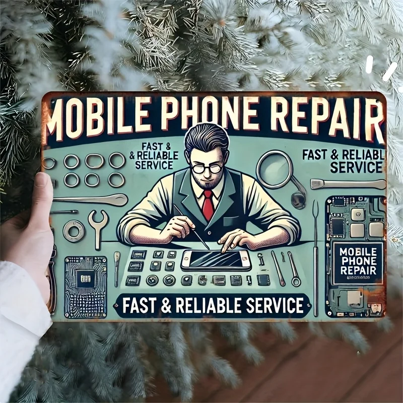 2D Retro Mobile Phone Repair Metal Signage Measuring Adding a Vintage Touch to Your Bathroom, Kitchen, Garage, Office, Or Bar