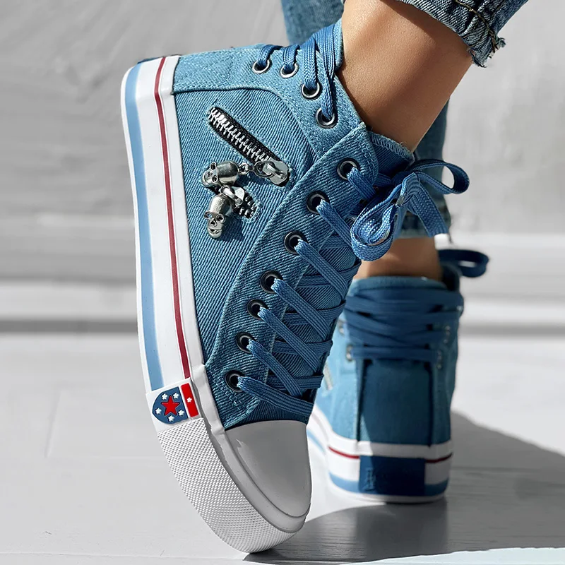 Women Fashion Flat Shoes Daily Wear Running Wear Solid Color Lace-Up Skeleton Zipper Detail Casual Sneakers