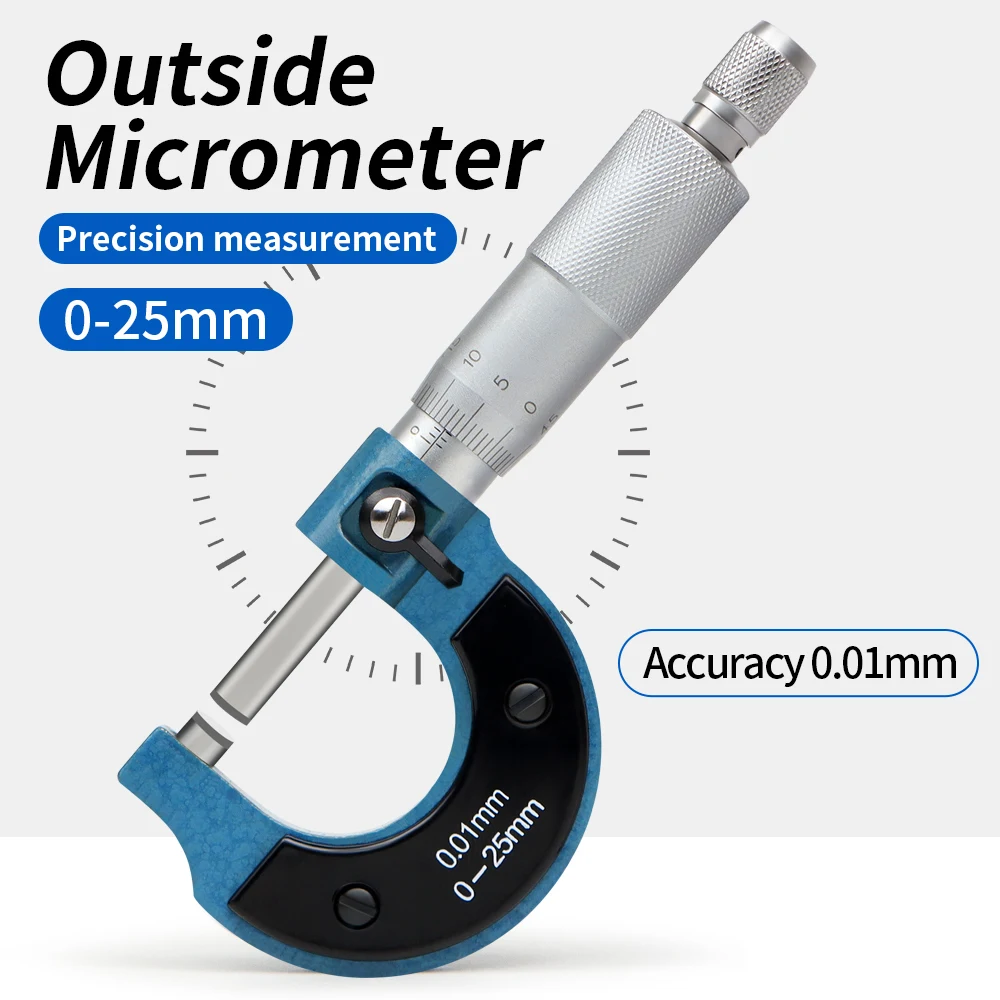 Micrómetro exterior externo, micromedidor mecánico, herramientas de medición, juego de medidores micrométricos, instrumento preciso de 0,01mm