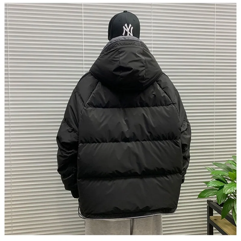 Hooded Warm Down Jacket Men Clothing Winter Down Coat Thick Korean Parkas Zipper Long Sleeve Loose Outerwear Windproof Coats