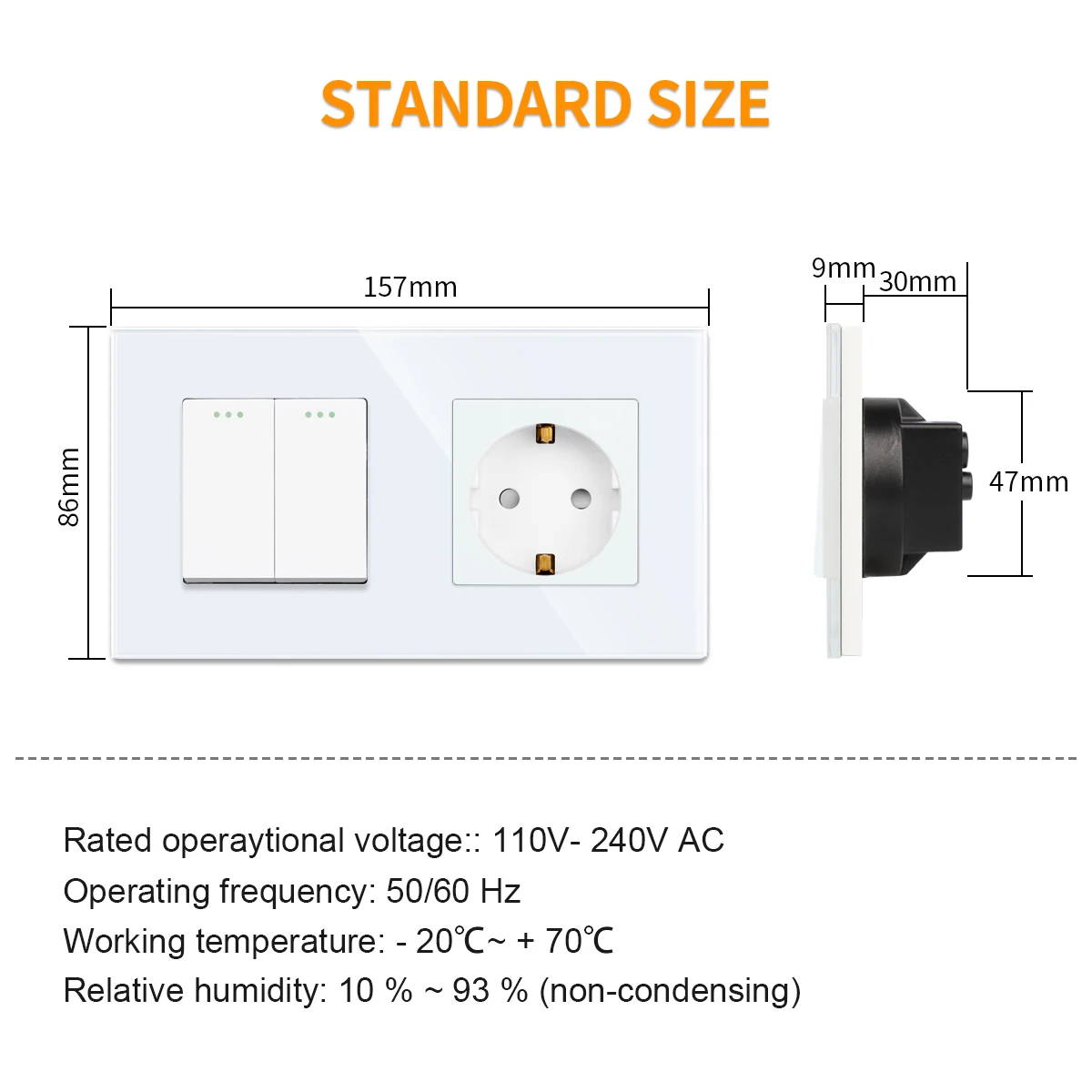 Light Switch LED Indicator white Crystal Glass Panel 1/2/3Gang Wall Push Button switch EU Socket With Switch 250V
