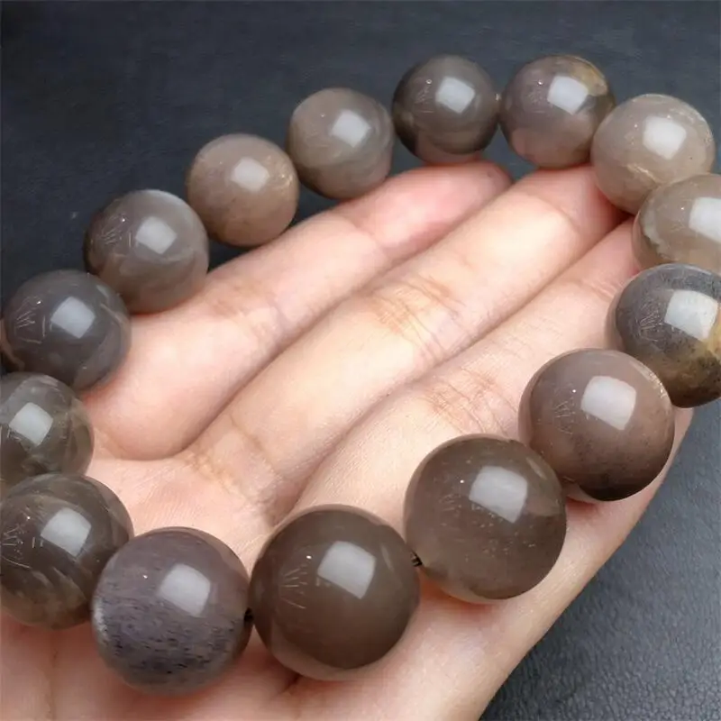 13.5MM Natural Smoky Quartz Moon Stone Bracelet Charms Handmade Fortune Energy Bangle Mineral Woman Amulet Jewelry Gift 1PCS