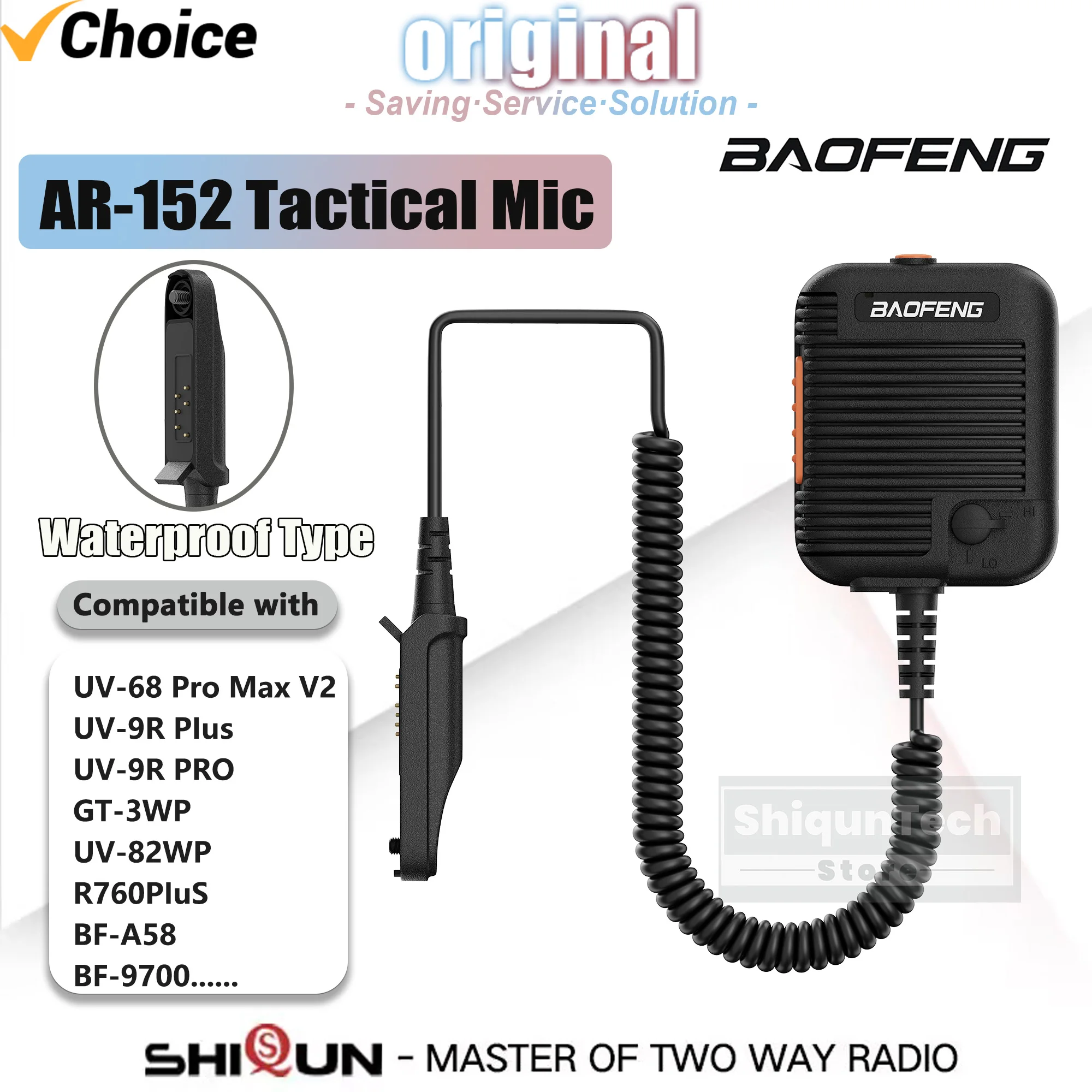 

Baofeng AR-152 Tactical Mic Waterproof Type Two Way Radio Microphone Speaker Mic Big PTT For UV-9R Plus UV-68 Pro Max UV-XR R760