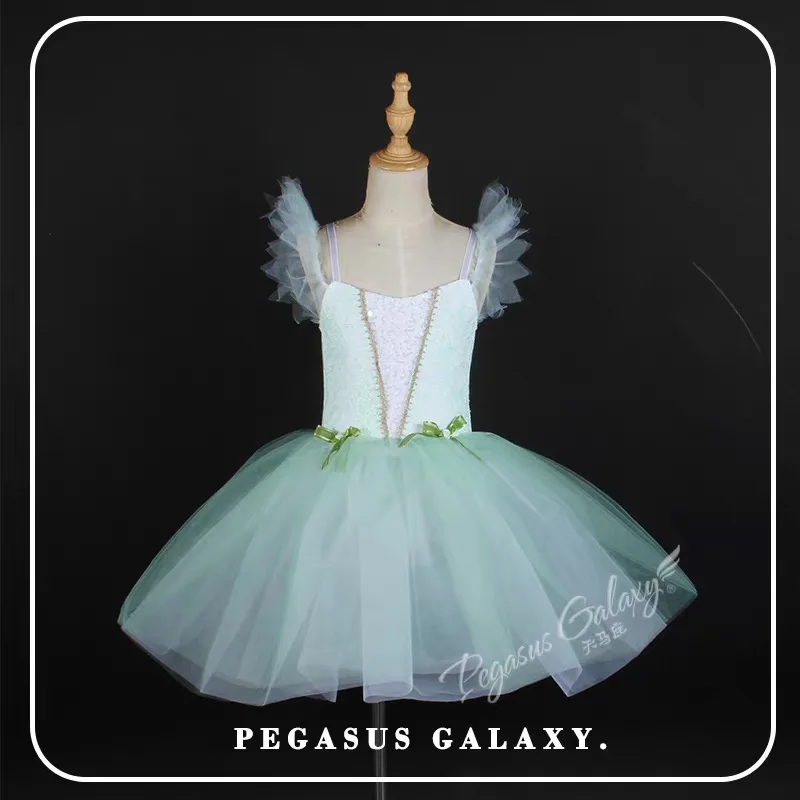 

Elegant Swan Sleeveless Dance Skirt Children Festival Performances Ballet TuTu Dress Girls Green Standard Ballet Dancing Wear
