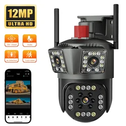 Legendsafe-cámara IP de 12MP HD 6K para exteriores, videocámara de seguridad con WIFI, seguimiento automático, PTZ, tres lentes, tres pantallas, impermeable