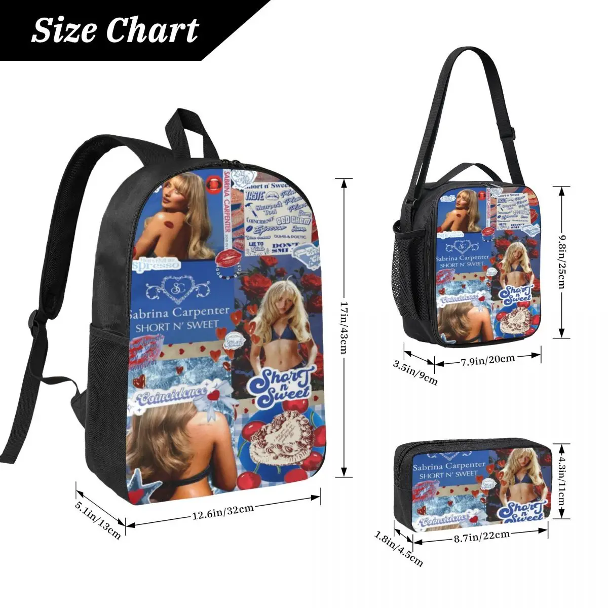 3Pcs Sabrina Carpenter Backpack Set for Girls Boys Pen Bags Bookbag Sets with Lunch Box For Primary School Students Daypack