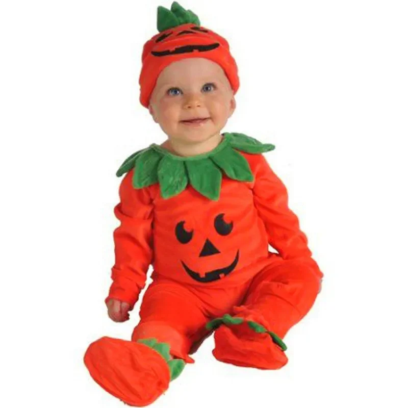 Ensemble de combinaison à imprimé visage de Aliments pour bébés garçons et filles, costume d'Halloween, barboteuse mignonne, chapeau, chaussures Outf AA, manches longues, nouveau, 3 pièces, 2025