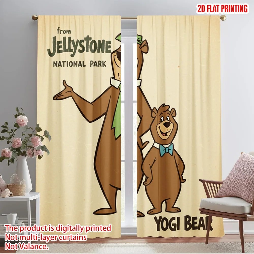 

2pcs 2D flat printing Curtain Yogi Bear National Park Polyester Without Electricity 0 Perfect for New Year and Carnival Party