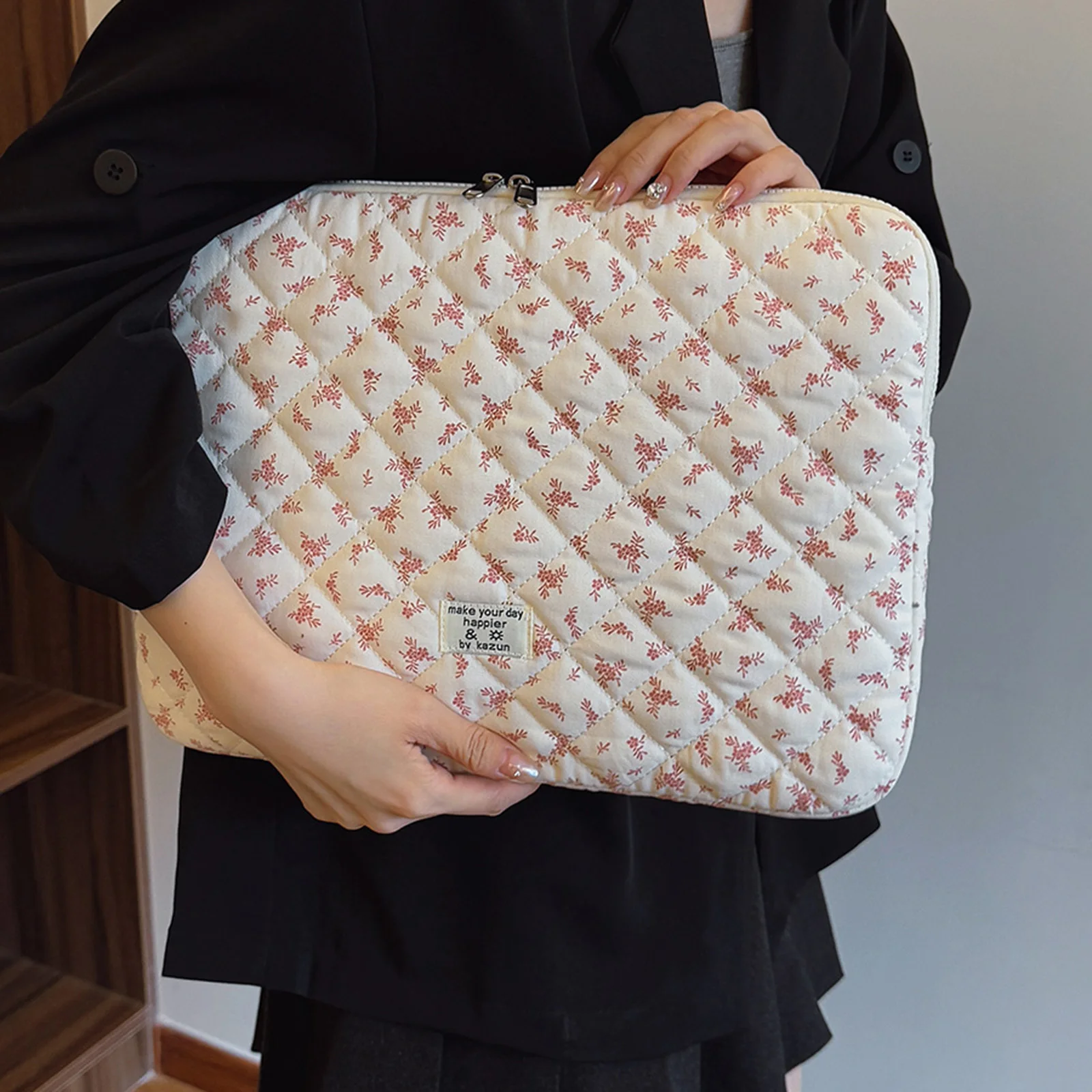 Simpatica borsa trapuntata per laptop Borsa morbida e soffice imbottita per computer Borsa per computer con custodia protettiva per laptop con stampa floreale