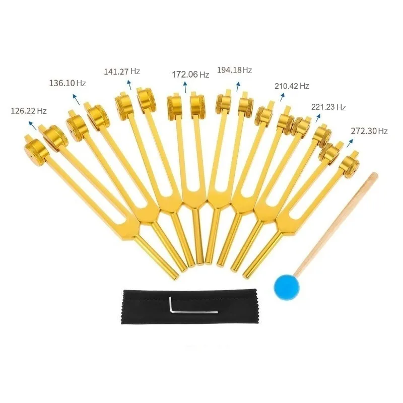 Healing Tuning Forks Set Weighted Diapason Golden Aluminium Tuning Fork Chakra Therapy Percussion Instrument Musical Instruments