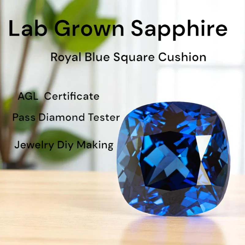 

Wholesale Lab Grown Sapphire Square Cushion Royal Blue 10x14mm 6.1-6.25ct VVS1 Gemstone for Diy Jewelry Making with AGL Certif