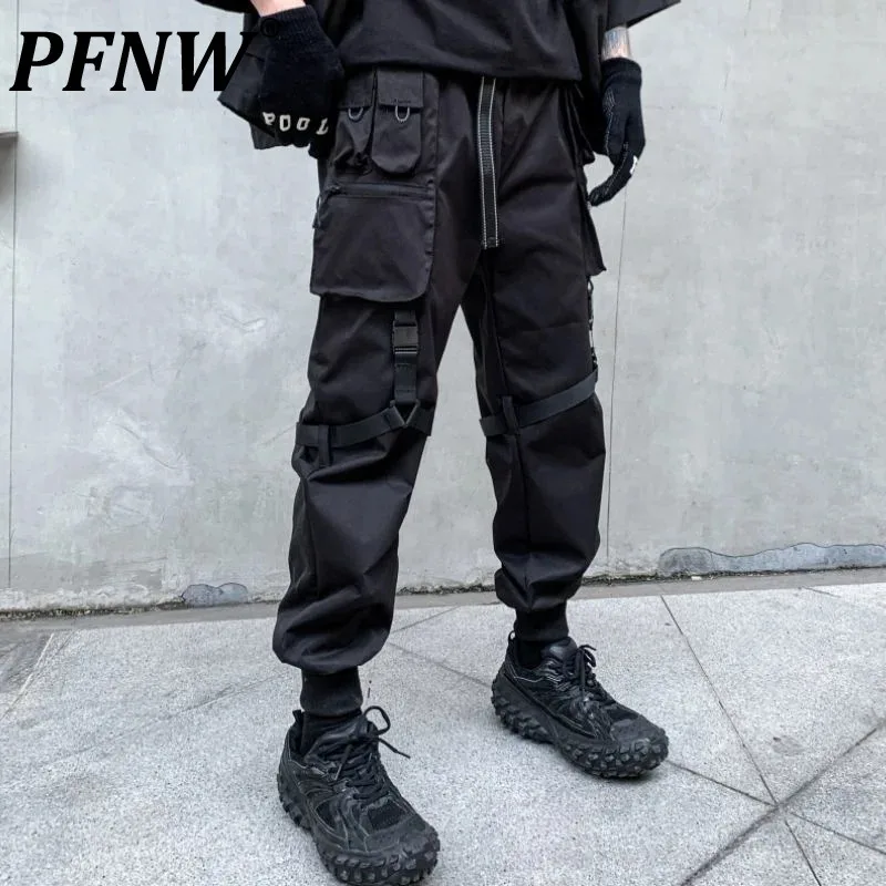 

PFNW Autumn Dark Style Overalls Men's Fashion Loose Functional Style Straight Binding Leg Casual Popular Cargo Pants 12A5571