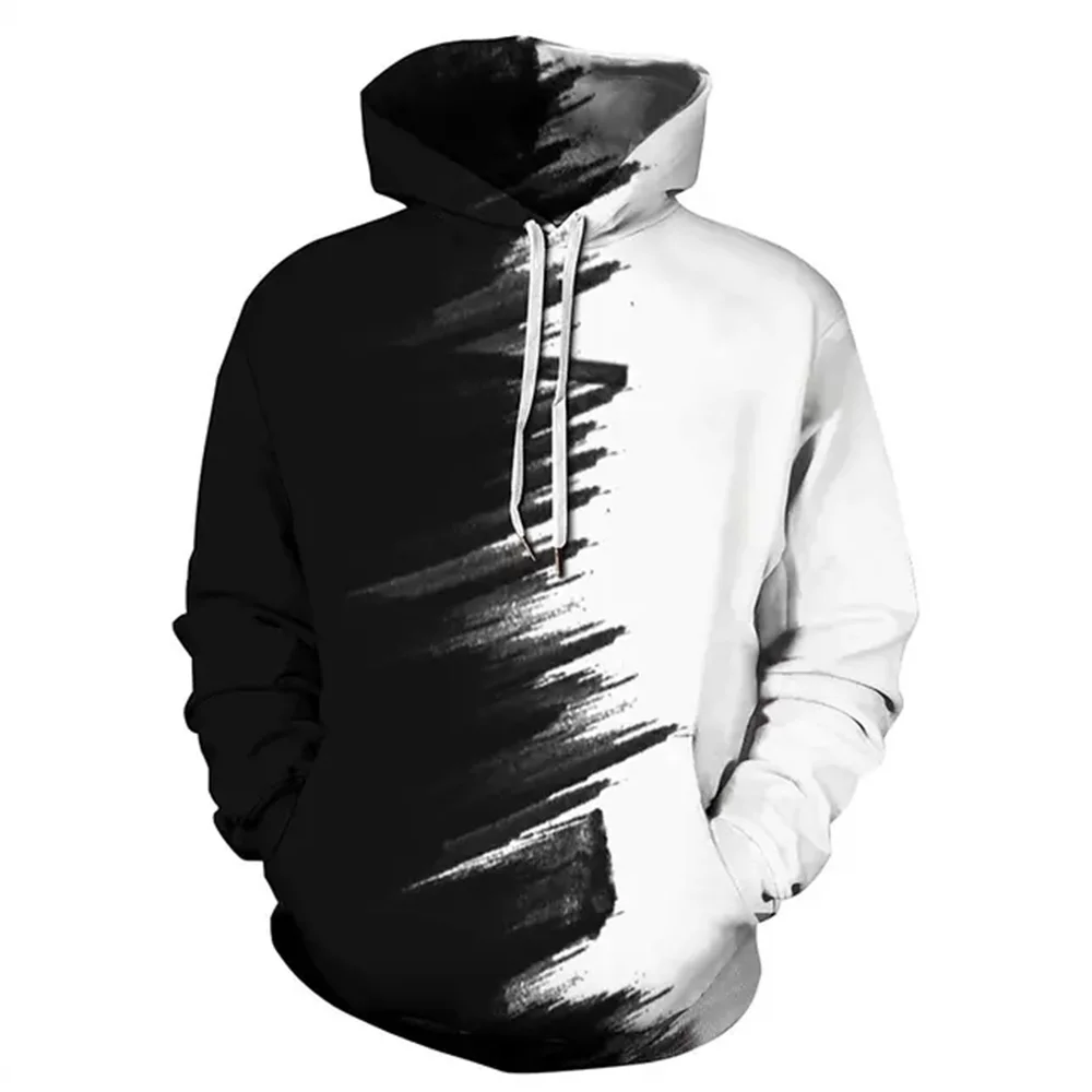 Black and white gradient extremely simple hoodie 3d printed hoodie, men's and women's street fashion casual hoodie,