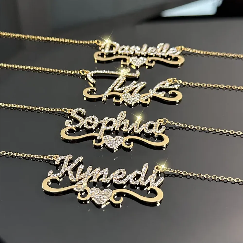 Customized Name Flashing Nameplate Necklace Women's Gold Diamond Necklace Personalized Necklace Customized Jewelry  Gift