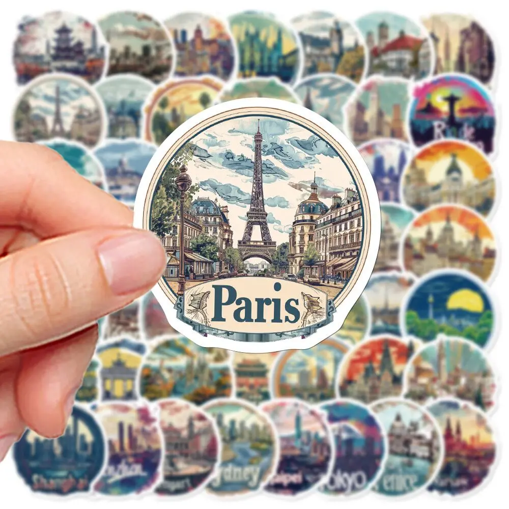 10/50PCS Cool Global Famous Travel City Landscape Stickers Landmark Buildings Decals DIY Phone Luggage Laptop Skateboard Sticker