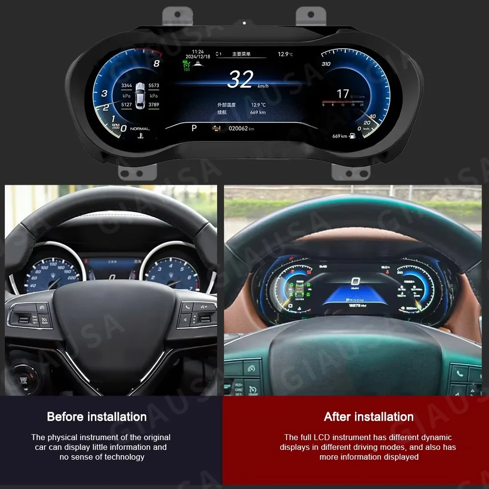 

12.3 Inch Car Digital Cluster For Maserati Ghibli 2014 -2020 Auto LCD Dashboard Speedometer Virtual Cockpit Monitor New Upgrade