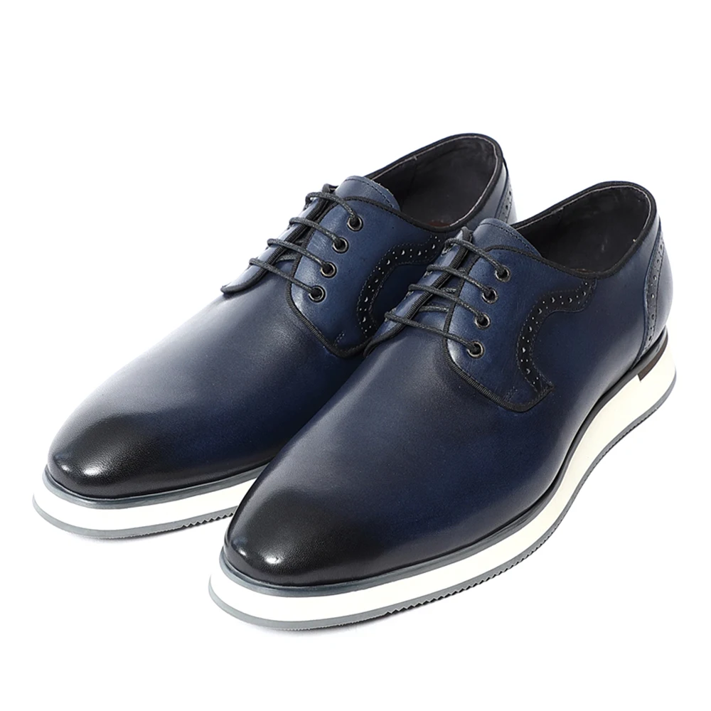 EUR Size 38 To 46 Elegant Casual Business Male Sneakers Real Cowhibe Leather Brands 2023 Autumn New Flats Derby Shoes Blue Black