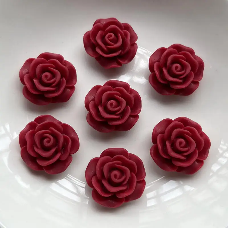 20pcs 20mm rose flower Flat Back Resin Gems Crystal Stones Beads for DIY Crafts -HF68