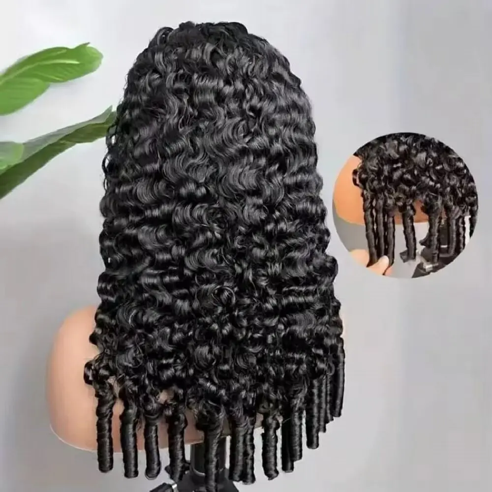 32 Inch Full Made Machine Burmese Curly Wig With Bang 1x3 Lace Human Hair Wig With Bang 250% Density 100% human hair Wig