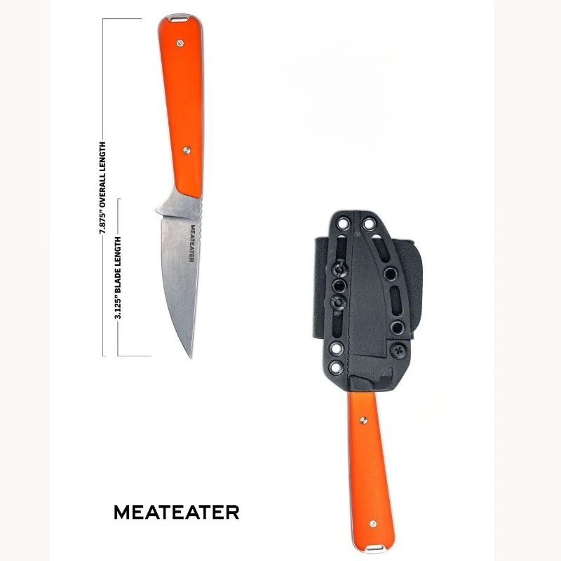 

Meateater ORANGE Multipurpose Utility with Sheath Straight Knife G10 Handle for Camping Cutter Outdoor Survival Tactical Hunting