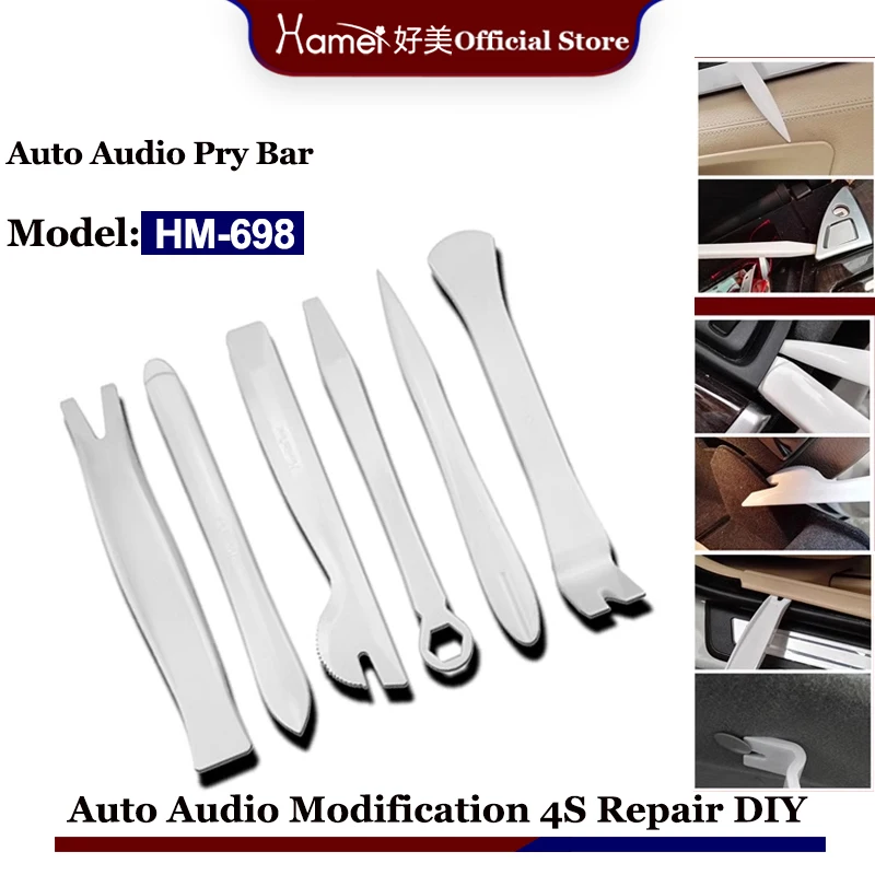 6pcs Car Repair Tool Kit Audio Disassembly Tool Pry Bar Door Panel Disassembly Interior Clip Rocker Crowbar Hand Removal Tools