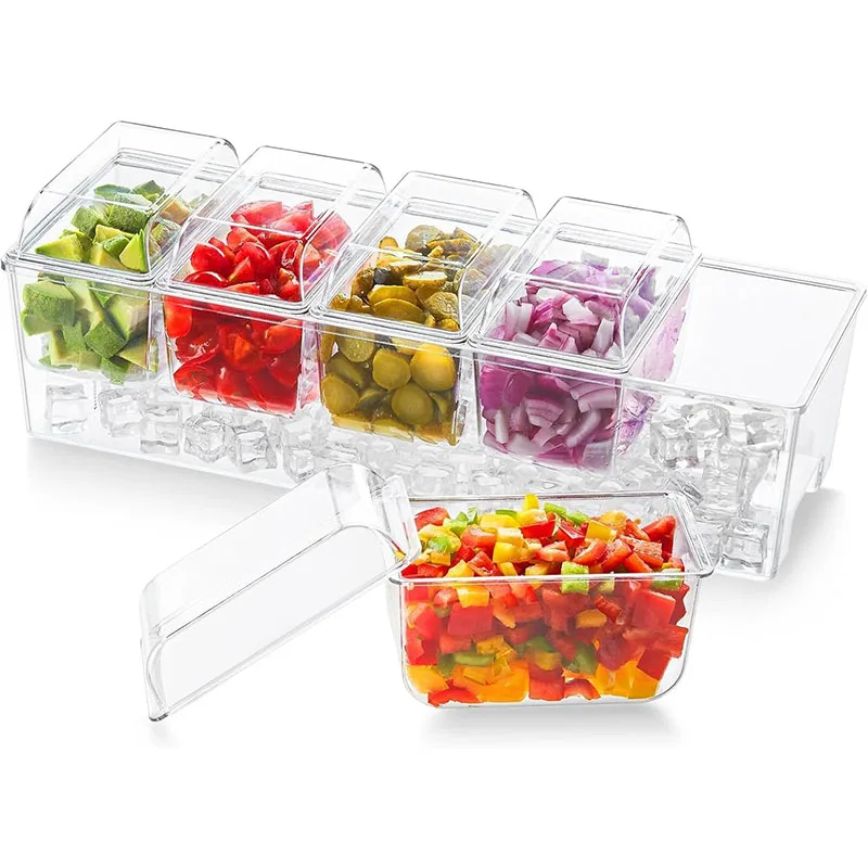 Chilled Condiment Containers Reusable 4/5 Removable Individual Containers for Easy Storage in Fridge Ice Garnish Serving Tray