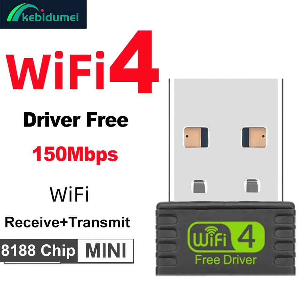 

Kebidumei 2.4GHz Wireless Mini USB Wifi Adapter 802.11N 150Mbps Network Card WiFi Receiver Dongle Free Driver For Laptop RTL8188