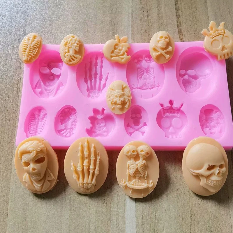 New Halloween Skull Skeleton Fondant Silicone Mold 2023 Cross Bone Cake Decoration Tool Chocolate Gumpaste Kitchen DIY Baking