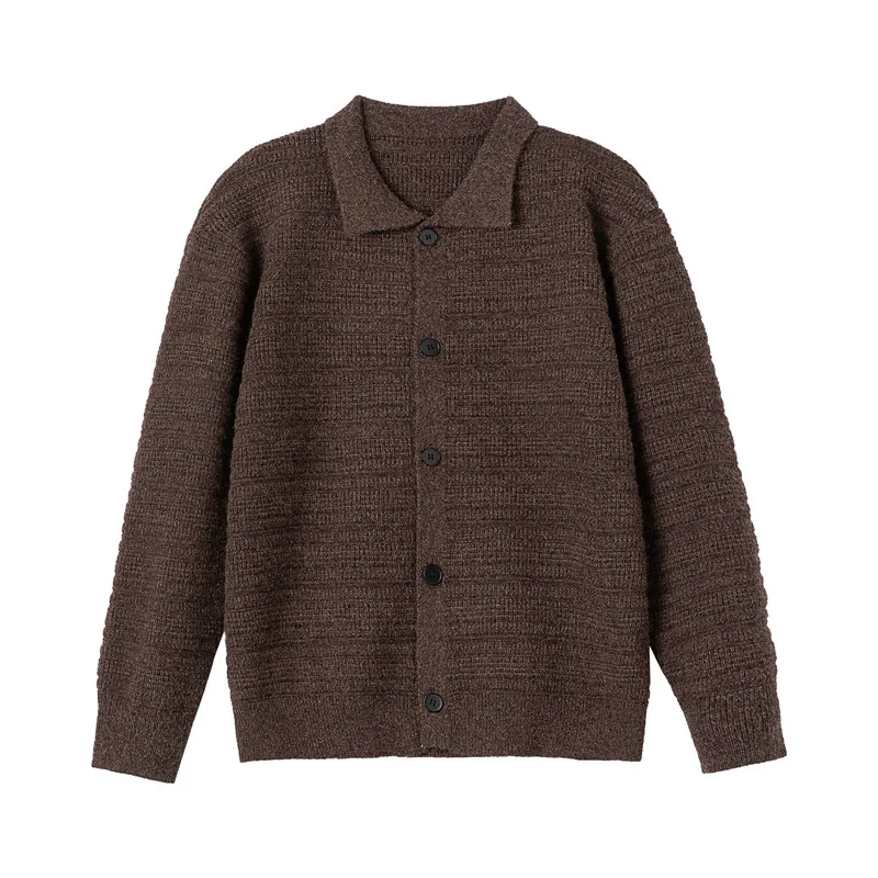 Turn Down Collar Button Knit Cardigan Long Sleeve Breathable Daily Casual Sweater