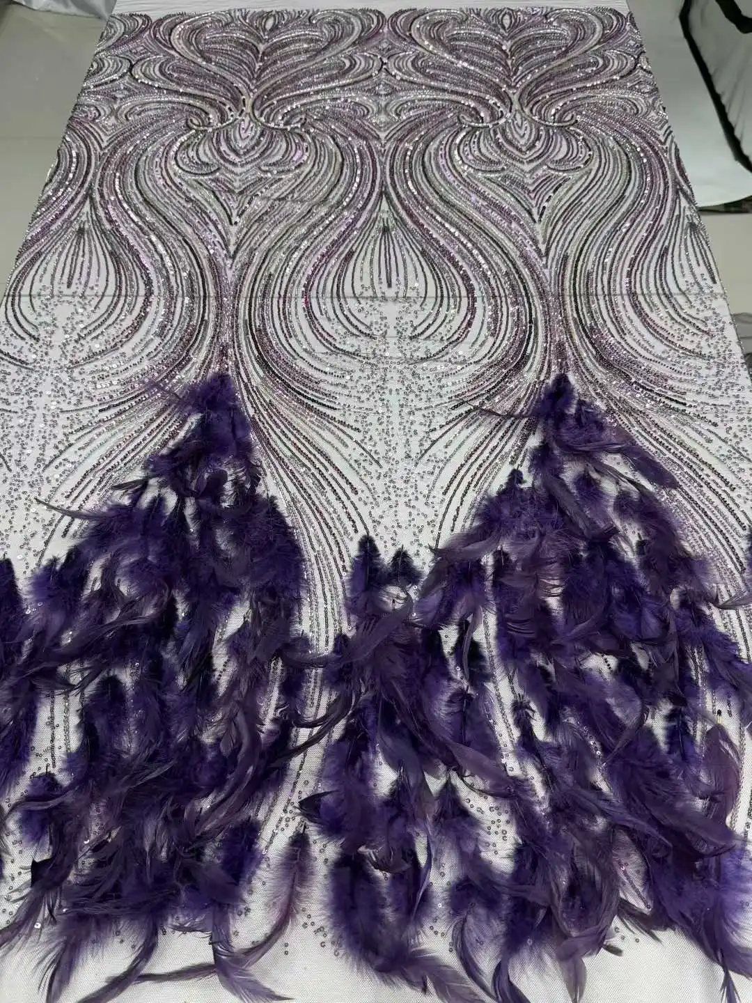 أحدث ثلاثية الأبعاد ريشة الأفريقي مطرز أقمشة الدانتيل 2026 الفرنسية النيجيري الترتر أقمشة الدانتيل لحفل الزفاف فستان الزفاف المواد #2