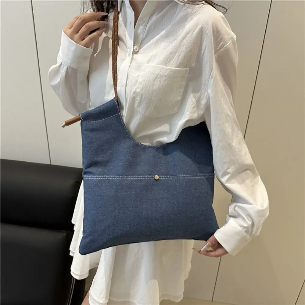 

Shoulder Bag Denim Canvas Bag Street Style Large Capacity Vintage Handbag Crossbody Bag Solid Color Simple Tote Bag Travel