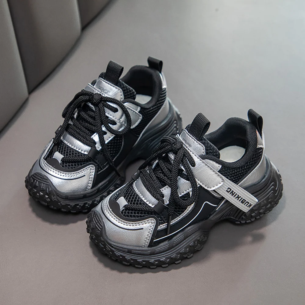 

PU Leather Sport Shoes For Children Mesh Breathable Teenager Kid's Sneakers Trend Fashion Autumn Boy's Girl's Running Shoes
