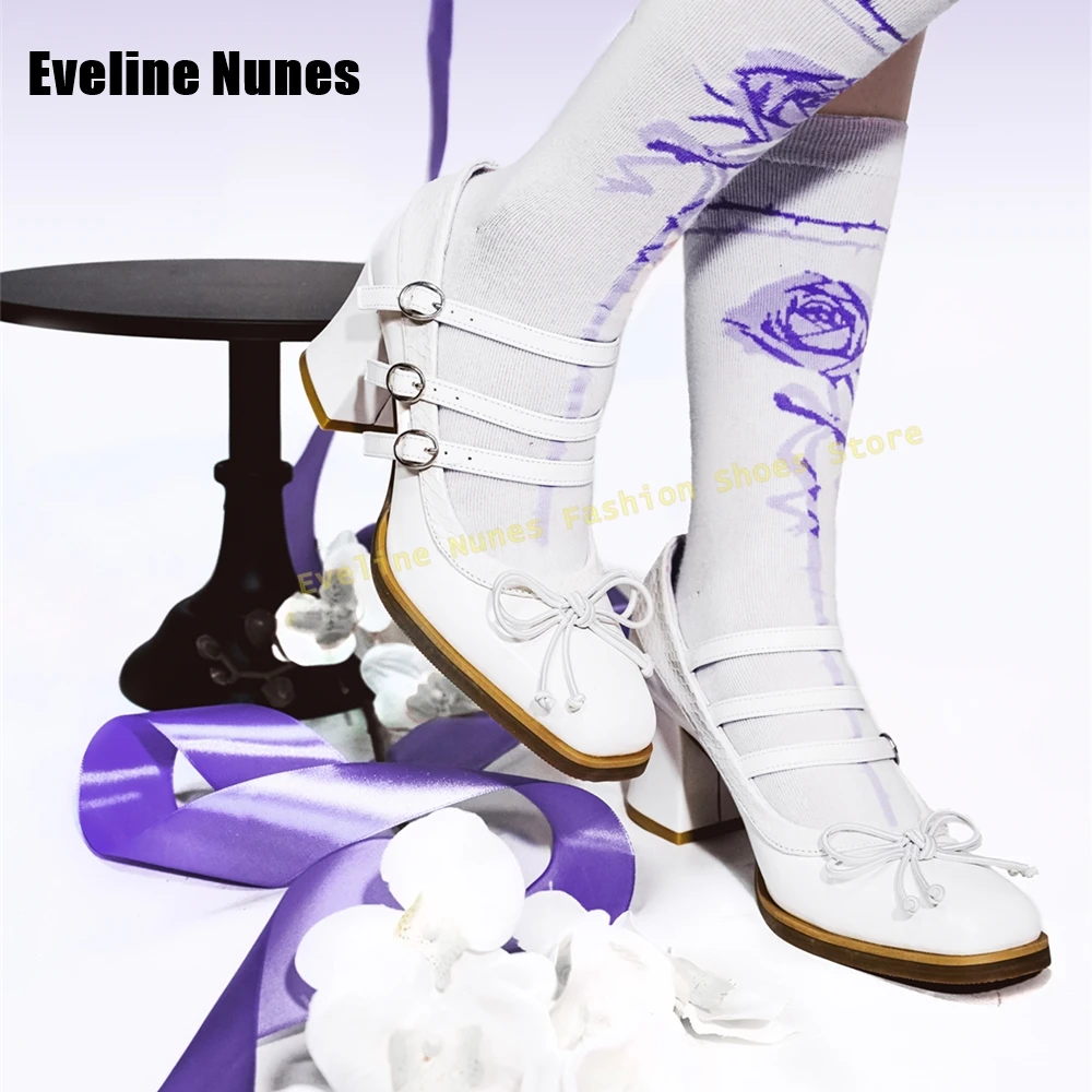 

Bowknot Belt Buckle Mary Janes Square Toe Chunky Heels Shallow Cut Out Gothic Style Women Lolita Pumps 2025 Autumn Dress Shoes
