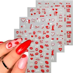 5D Red Lip Kiss Valentine's Day Nail Art Stickers Self-Adhesive Red Love Heat Nail Decals Self-Adhesive Red Lips Desin Nail Deco