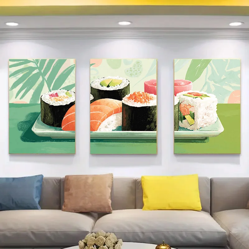 2D Flat, 3pcs 2D Flat Contemporary Sushi Wall Art brings a taste of the sea and nature into your kitchen. This minimalist dec