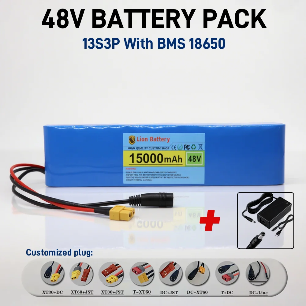 

High Power 18650 48V 13S3P 15000mAh Battery Electric Vehicle Electric Motorcycle DIY Battery with BMS + 54.6V 2A Charger