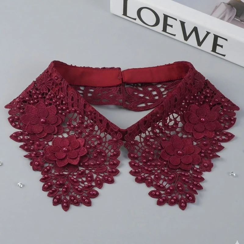 Hollow Out Lapel Detachable Fake Collar Pearl Flower Embroidery Shawl Wrap Decorative Collar Sweater Shirt Dress Accessories view 5