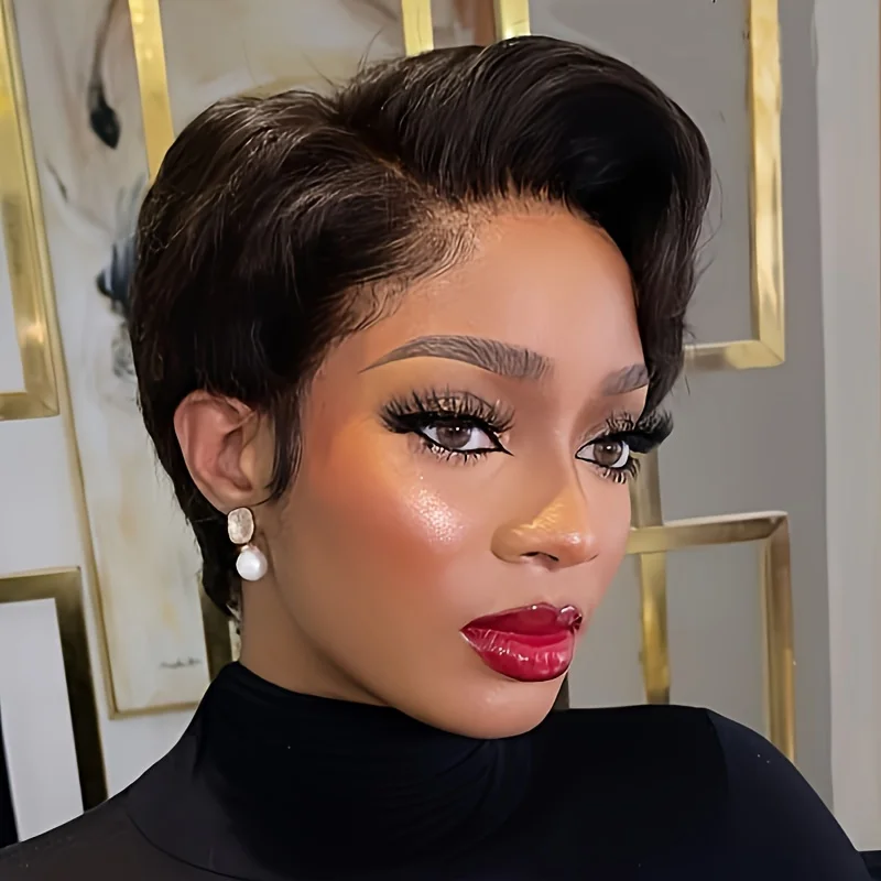 Short Bob Pixie Cut Wig 13*1 Lace Frontal Straight Transparent Lace Front Human Hair Wigs For Women Preplucked Brazilian