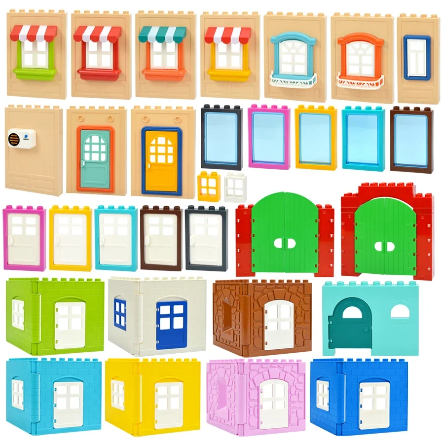 Big Size Building Blocks House Assemble Parts Construction Door Window Wall Roof Large Bricks Educational Compatible Duploes Toy