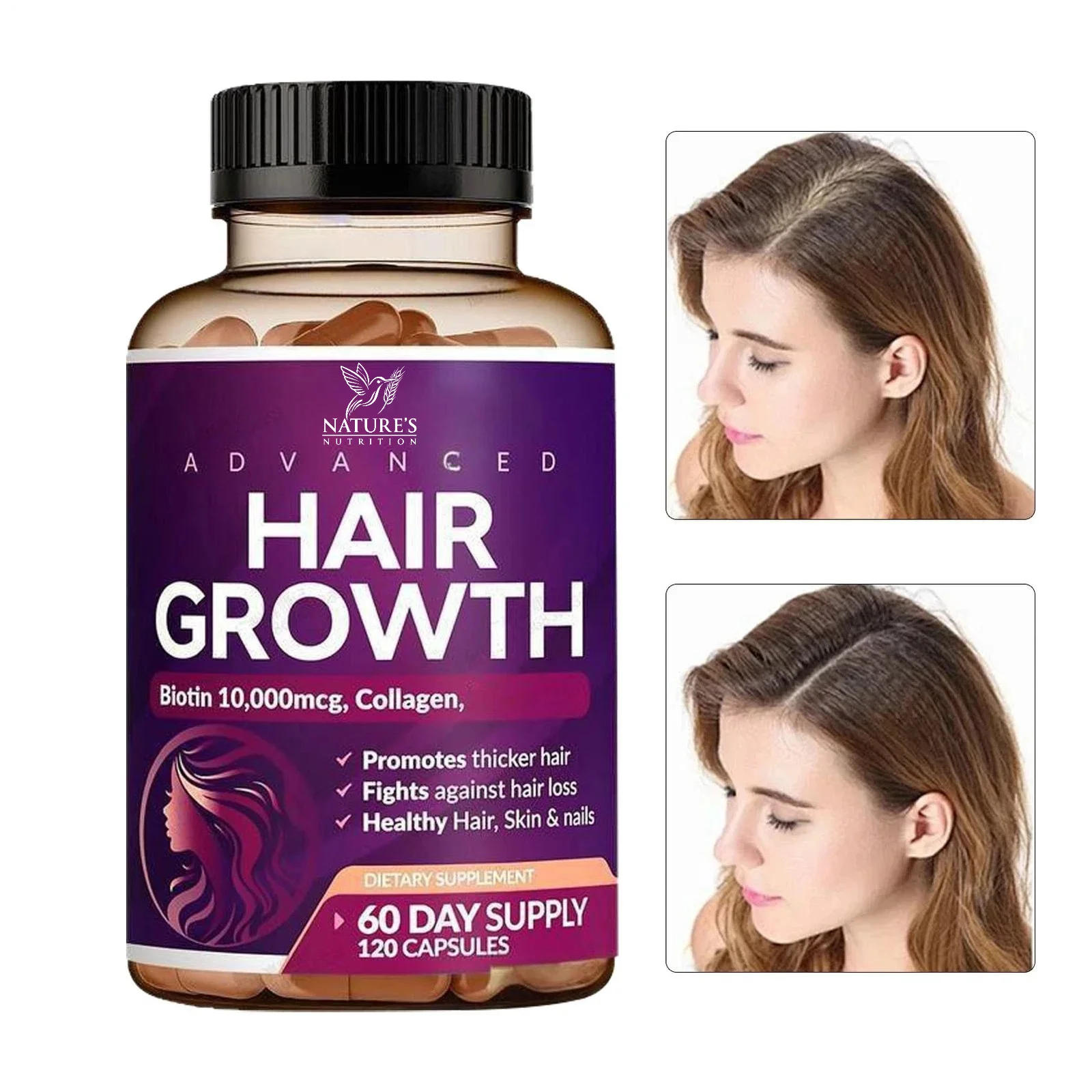 Advanced Hair Beauty Supplement with Biotin 10000mcg Collagen Keratin Supports Thicker Looking Hair Skin Nails