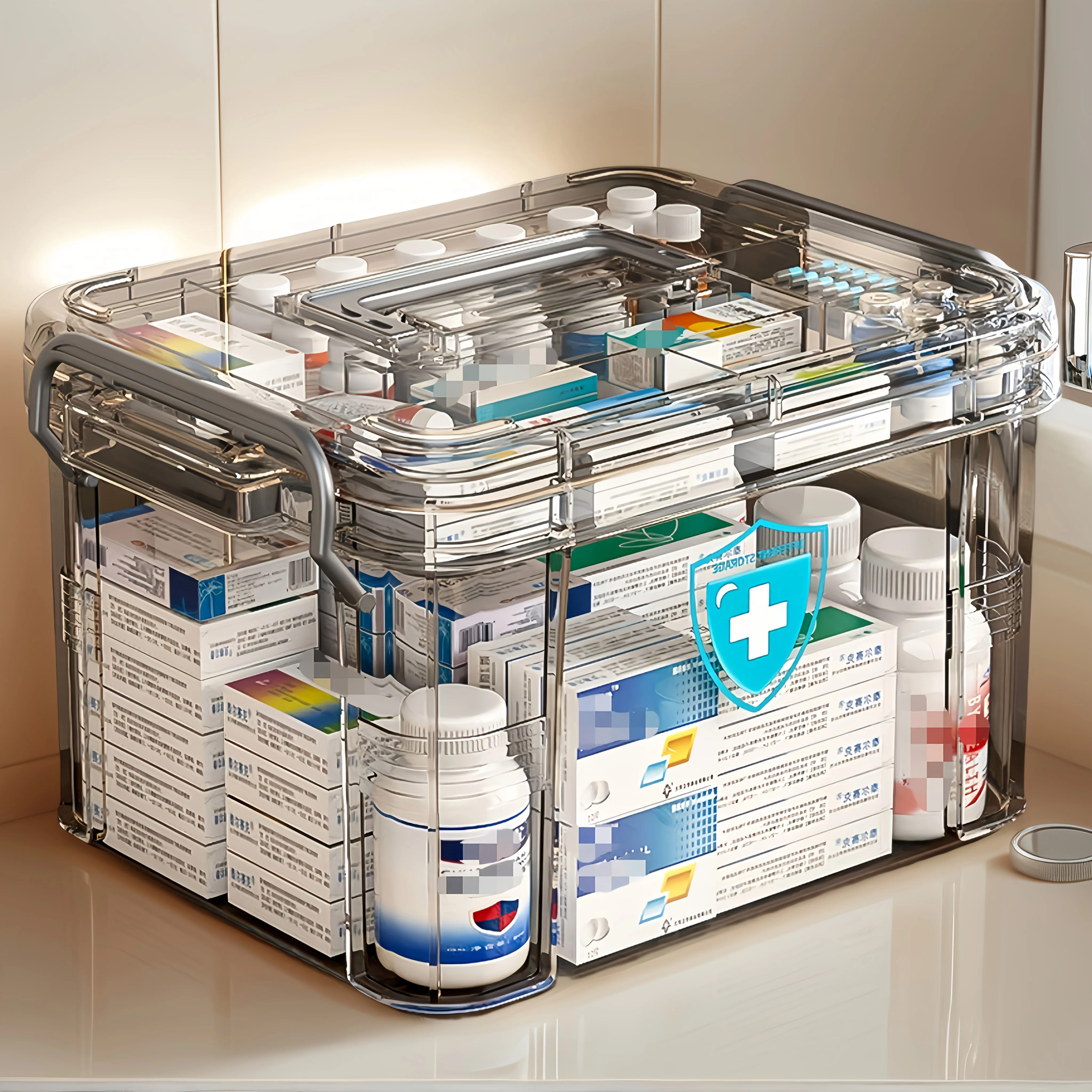 

1pc Double-Layer Medicine Storage Box,Transparent High Quality Design, Durable Plastic Organizer with Multiple Compartments