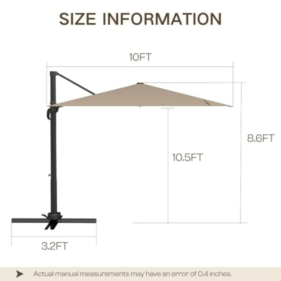 Cantilever Patio Umbrella for Pool Deck Garden Patio, Aluminum Frame, Beige, 360-degree Rotation 4-Position Tilt with UV Protec