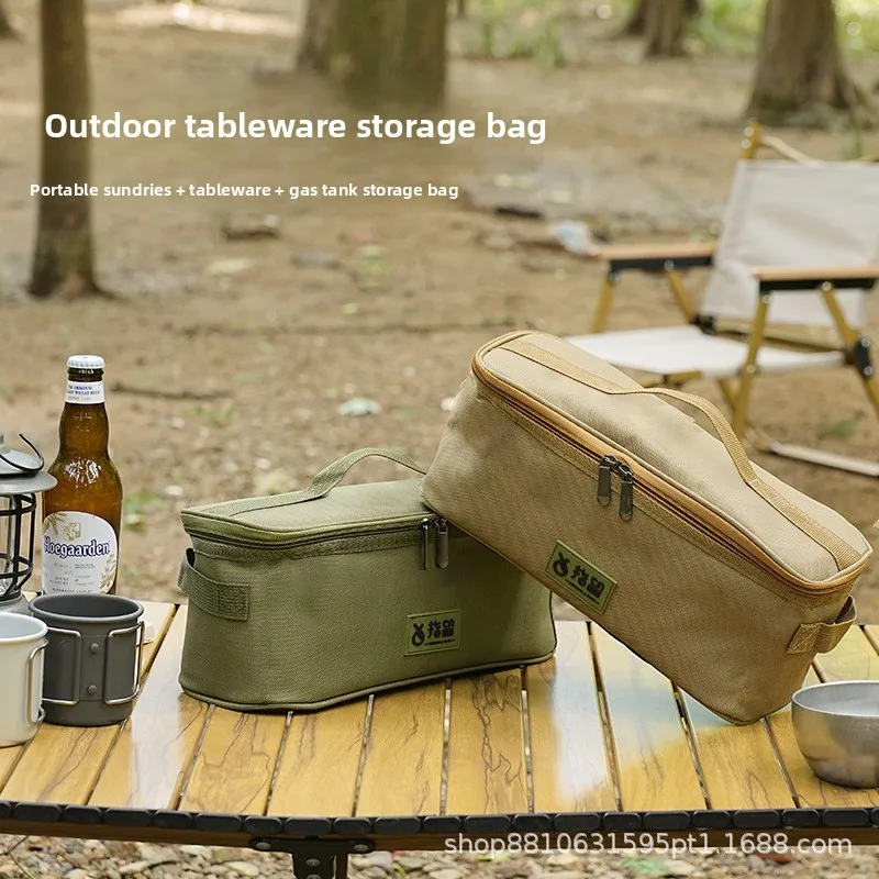Outdoor Camping Dinnerware Storage Bag Multifunctional Portable Cookware Organizer with Lantern Compartment Shockproof Travel