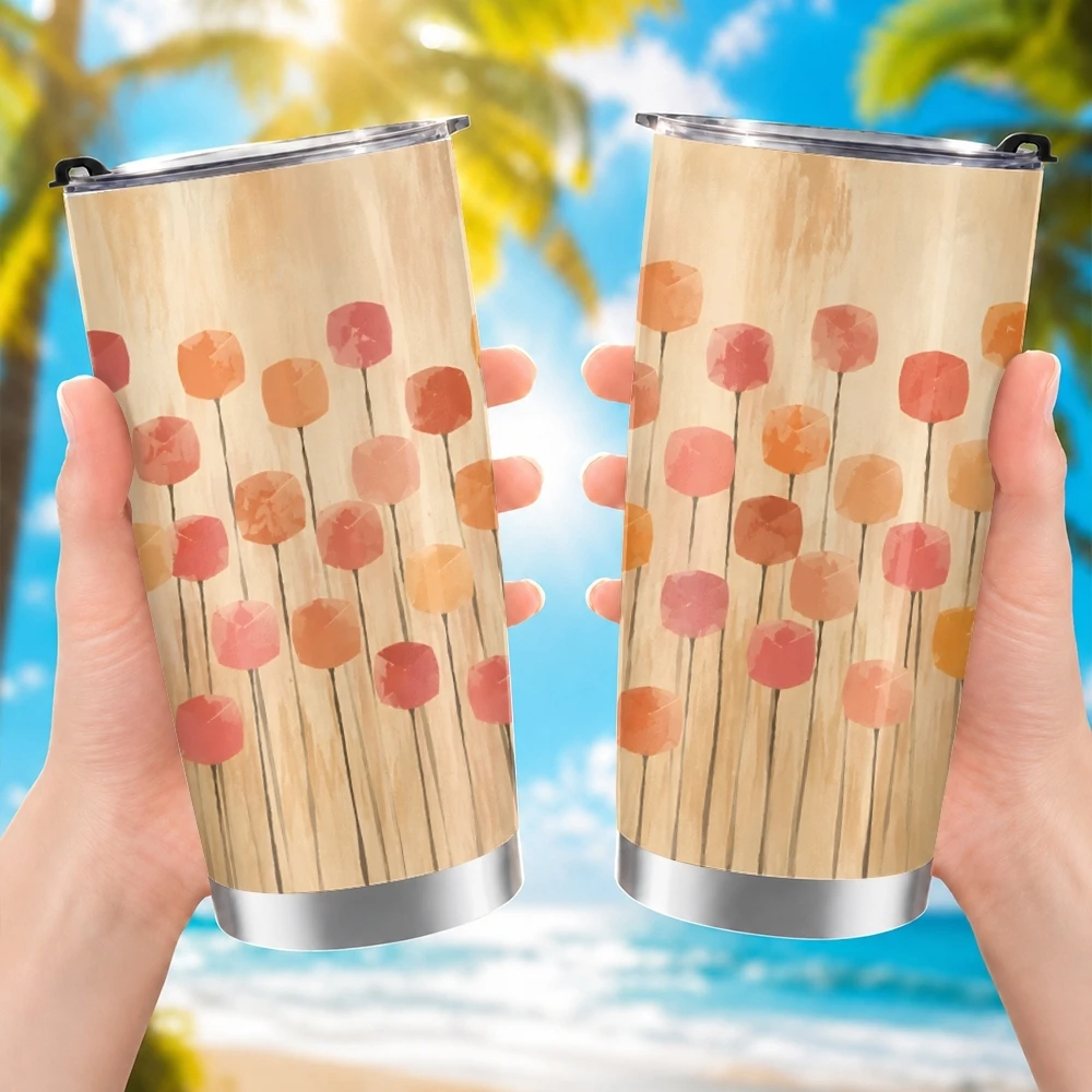 Minimal Poppies Vacuum Flasks 20oz Long Lasting Hot Cold Drinks Container Leakproof Stainless Steel Cup&Straw&Travel Gift