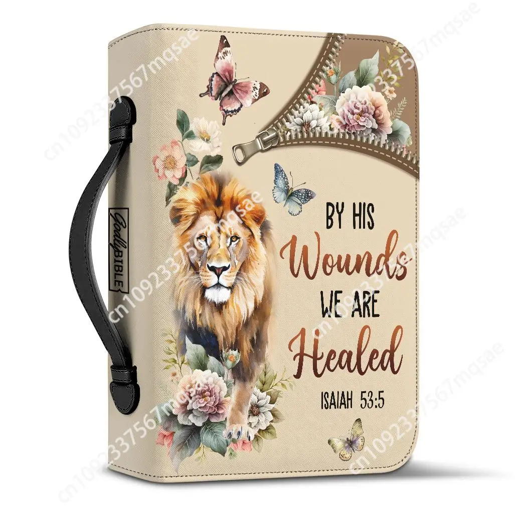 By His Wounds We Are Healed Bible Verse Print Bible Cover Case Women's Leather Handbags Christianity Church Bible Storage Bags