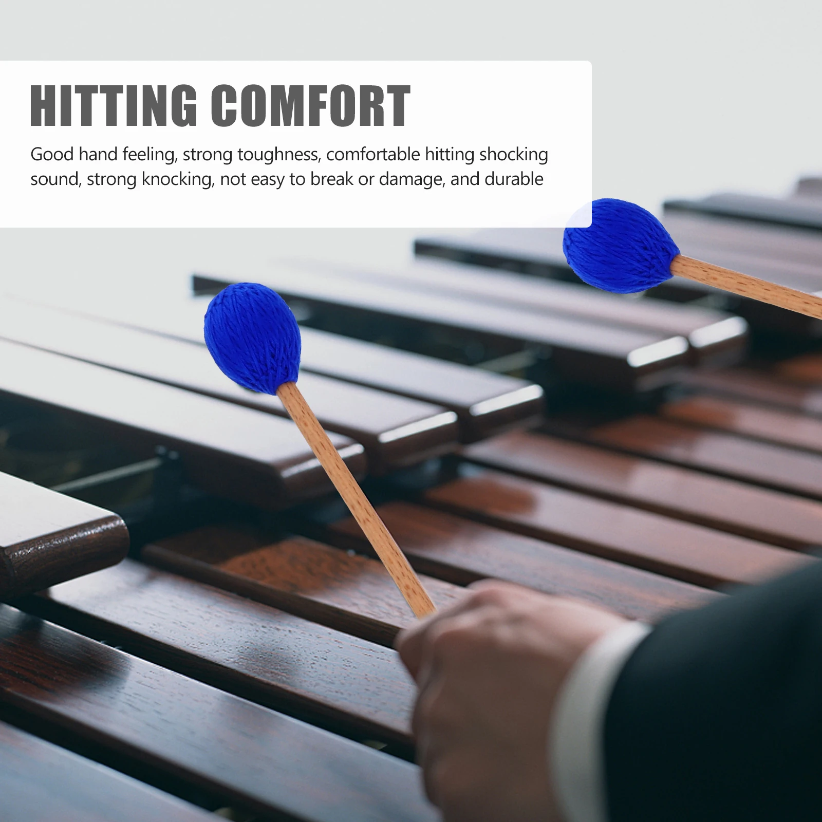 

1 Pair Marimba Yarn Head Maple Handle Strong Durable Shock Resistant Percussion Instrument Supply Keyboard Mallet Drumstick For
