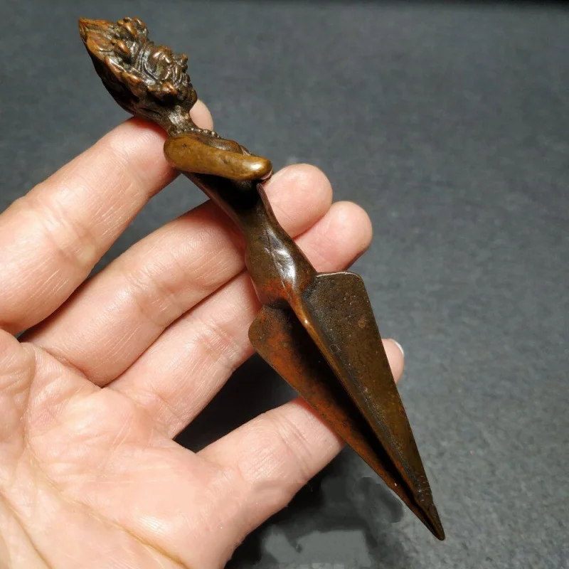 Retro Tibetan Alloy Copper Phurba Vajra Pestle Buddhist Ritual Implement Tantric Dharma Artifact Buddhist Supplies Collectible