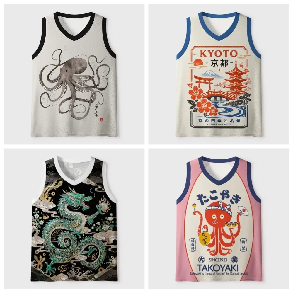 Kyoto Pavilion Landscape Painting 3D Printed Men's V-Neck Loose Vest  Casual Street Fashion Outdoor Breath Quick-Dry Sports Vest