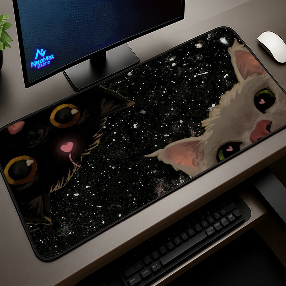 Cat Mouse Pad Black Long Pad Kawai Desk Mats Cute Pc Accessories Giant Keyboard Pad 900x400x5mm Non-slip 1000x500 Extra Large