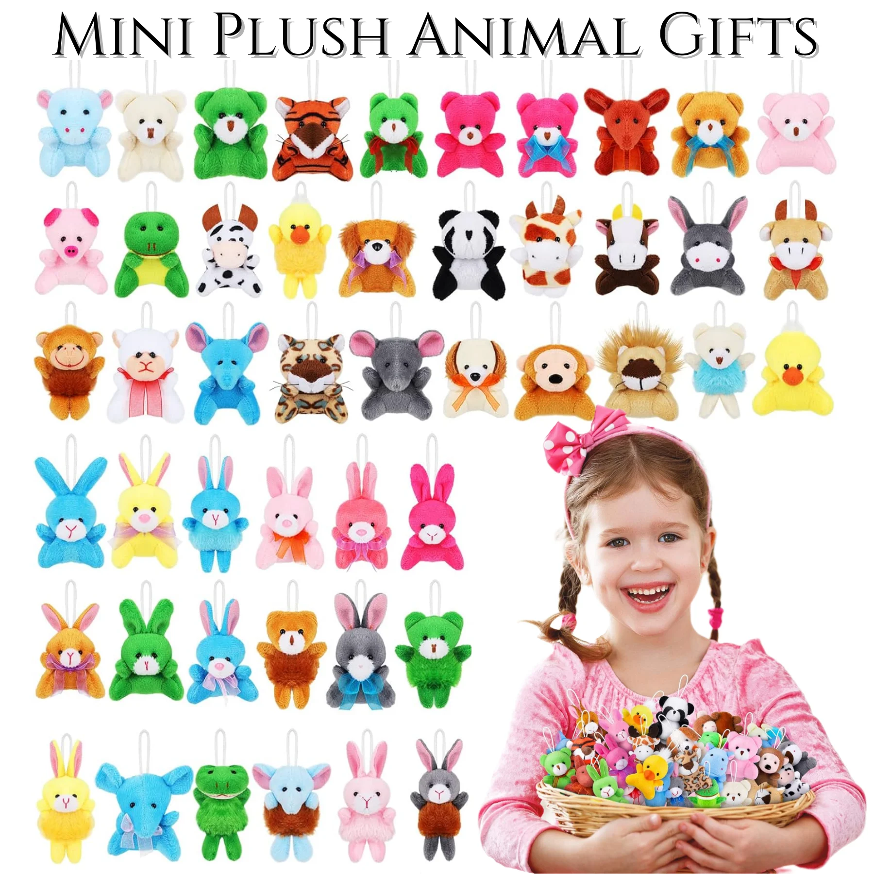 24-120pcs Mini Plush Stuffed Animal Bulk Small Animal Toys Gifts Favor Tiny Plush Keychain Animals For Party Easter Egg Filler